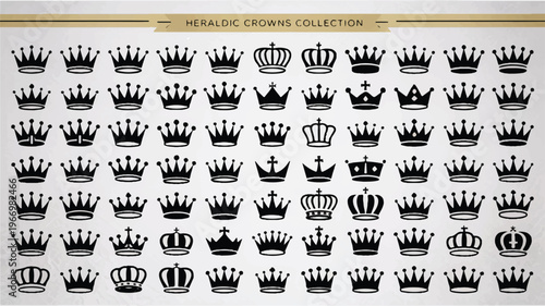 Heraldic crowns collection in various designs and styles for royalty and nobility symbols