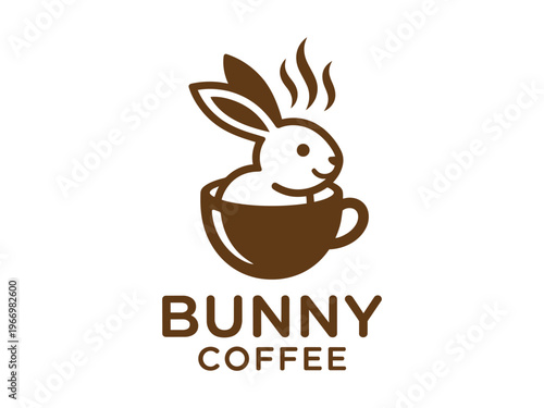 Bunny coffee logo vector rabbit in cup with typography minimalist cafe branding design