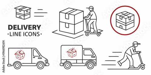 Delivery with trucks and boxes delivery line truck package delivery truck cargo