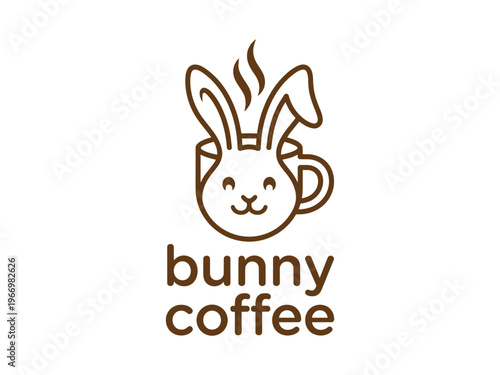 Bunny coffee logo vector rabbit ears cup mascot with lowercase typography minimalist cafe branding