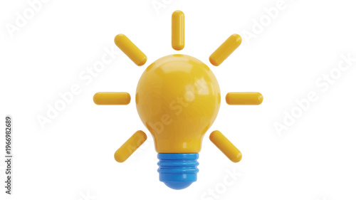 Illuminated light bulb with rays on white background