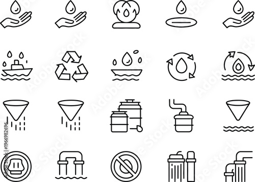 Black and white line for water conservation and recycling line black and white eco-friendly