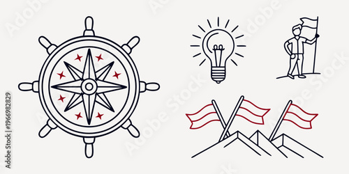 Navigation and leadership with black and red compass