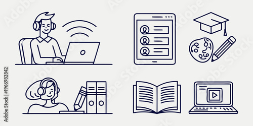 Online learning and education student laptop tablet