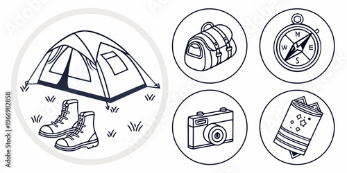 Outdoor adventure and camping tent hiking boots