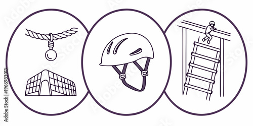 Climbing with helmet and ladder rock climbing safety