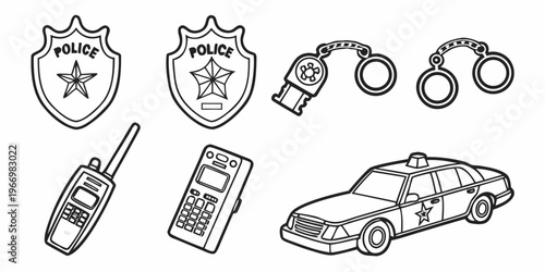 Police and law enforcement and symbols badge shield handcuffs