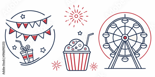 Fair and carnival with Ferris wheel and treats line Ferris wheel food