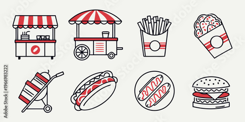 Fast food including cart and burger hot dog fries