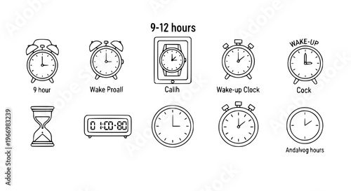 Hour Icon Collection Editable and Scalable with Alarm Clock Wall Clock Watch Hourglass Vector