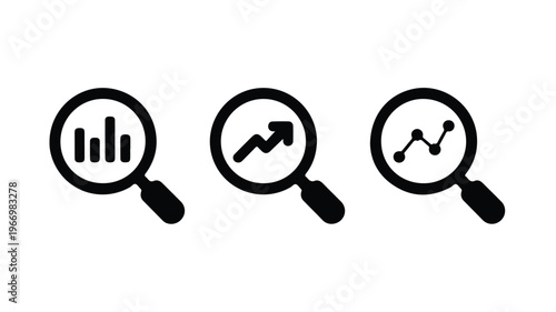 magnifying glass icons for data analysis and statistics