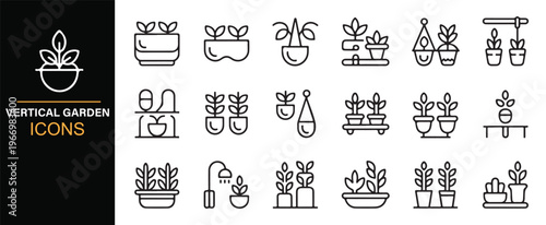 Vertical garden and houseplant outline symbols set