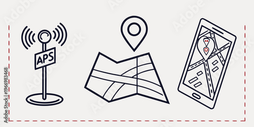 Navigation and location on gray background smartphone