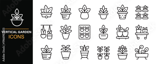Hanging planter and houseplant icon bundle for eco design