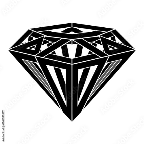 Geometric Diamond Icon, Black and White, Modern Abstract Gemstone Symbol