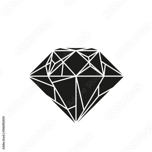 Geometric Diamond Icon, Black and White Faceted Gemstone Symbol, Minimalist Luxury Jewel Emblem