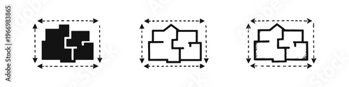 Floor Plan and Area Measurement Icon Set: House Layout with Dimension Arrows