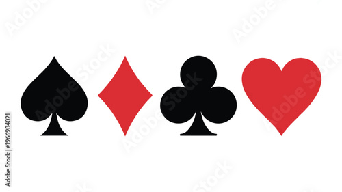 Playing card suits icons in a row on white background