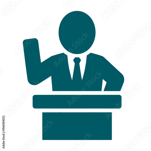 Vector of a faceless businessman standing behind a podium delivering a speech