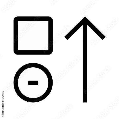 Vector of various geometric shapes including a square, circle with a minus sign, and an upward-pointing arrow.