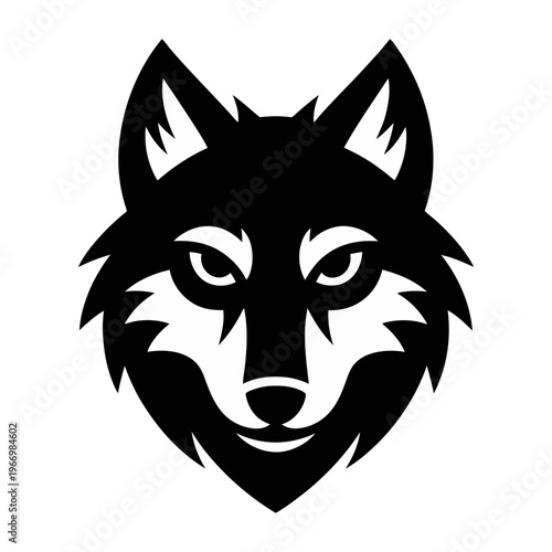Minimalist vector of a wolf's head with sharp features and intense eyes
