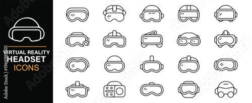 Augmented and virtual reality headset icon bundle