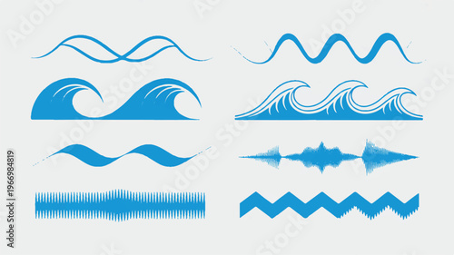 set of blue wave and sound graphic design elements