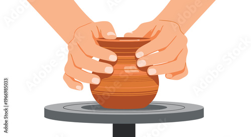 Hands Shaping Clay Pot on Pottery Wheel