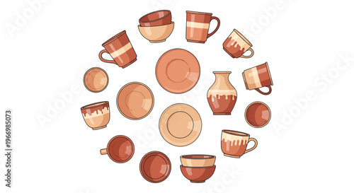 Ceramic Tableware Set on White Background