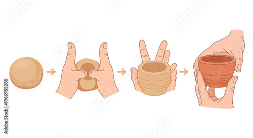 Hands Shaping Clay into Pottery on White Background