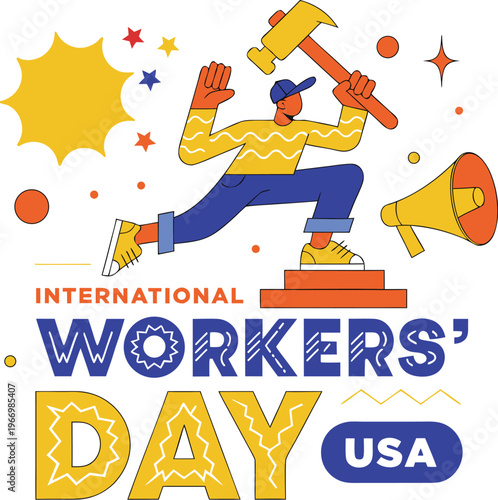 American international workers' day illustration celebrating labor and unity