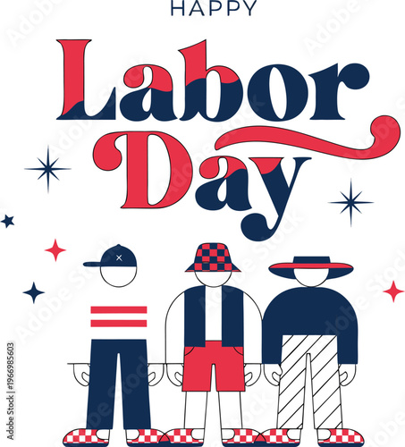 Happy usa labor day greeting with patriotic red white and blue waves