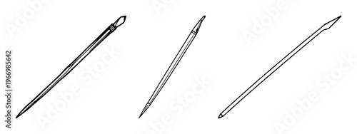 Awl for bookbinding set with black line art on white background featuring tool, bookbinding, sewing with craftsmanship and illustration