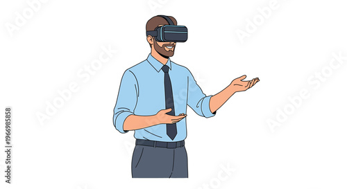 Virtual Reality Businessman Gesturing with VR Headset Isolated Illustration