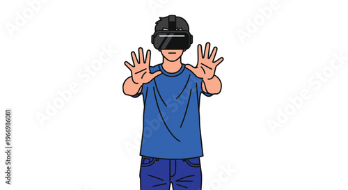 VR Headset Young Man Interacting Virtual Reality Isolated Illustration