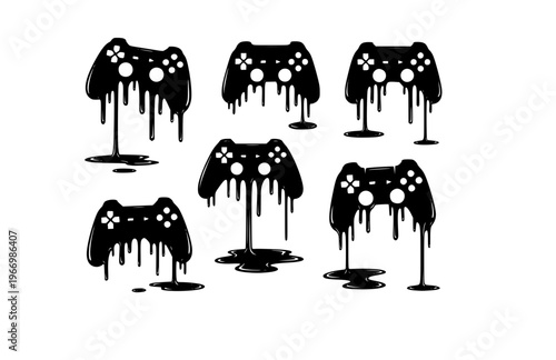 Surreal Melting Game Controller Silhouette Sticker, Liquid Drip Gaming Vector, Modern Playful Esport Lifestyle Illustration