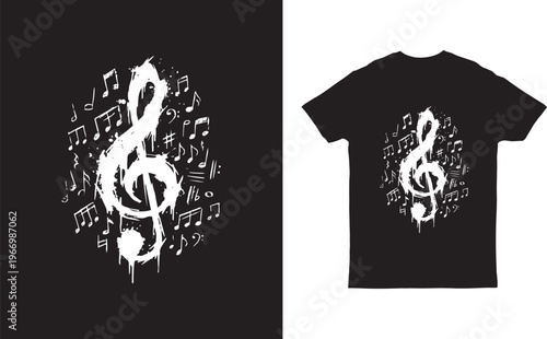 distressed treble clef music t shirt design paint splatter vector illustration