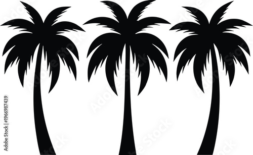 Three black palm tree silhouettes on white background