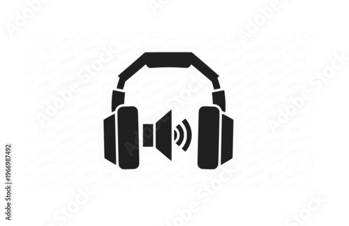 Brutalist Bold Gaming Headset Silhouette Sticker, Heavy Geometric Audio Logo Vector, Minimalist Architectural Esport Icon