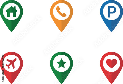 Free Download Colorful map location pin icon set for navigation, travel, and address markers in modern vector graphic design - GFXLoad