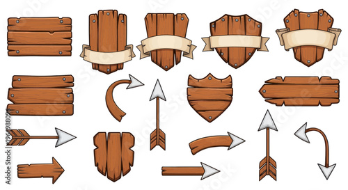 Wooden Signs, Banners, Shields and Arrows Collection - Rustic Design Elements