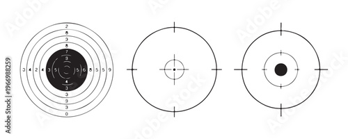Professional target range set with scoring circles and technical crosshair sight icons for precision practice.