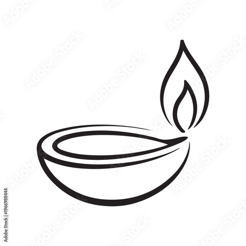 Simple line art drawing of traditional indian oil lamp diya, commonly used during diwali and other festivals.