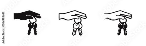 Hand holding keys icon set. Vector illustration of security, access, property, or real estate concept.