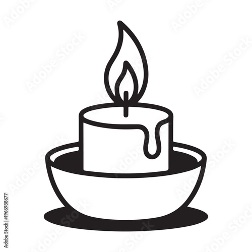 Melting candle in bowl icon displays cozy home atmosphere for spa wellness and relaxation branding concepts.
