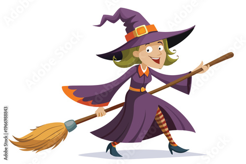 broomstick witch vector on white background