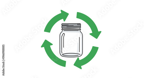 Recycling symbol with a glass jar.