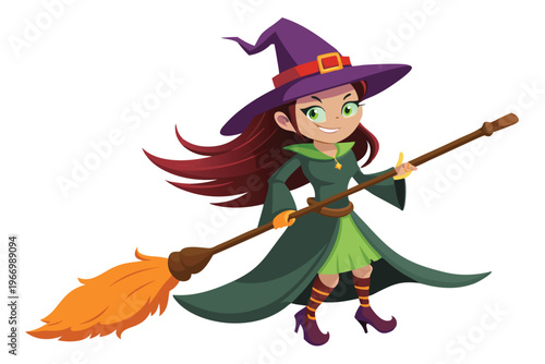 broomstick witch vector on white background