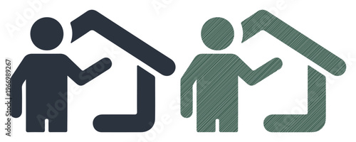 Two people under protective shelter, representing security and home ownership.