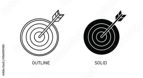 Black and white target icons with arrows in solid and outline styles